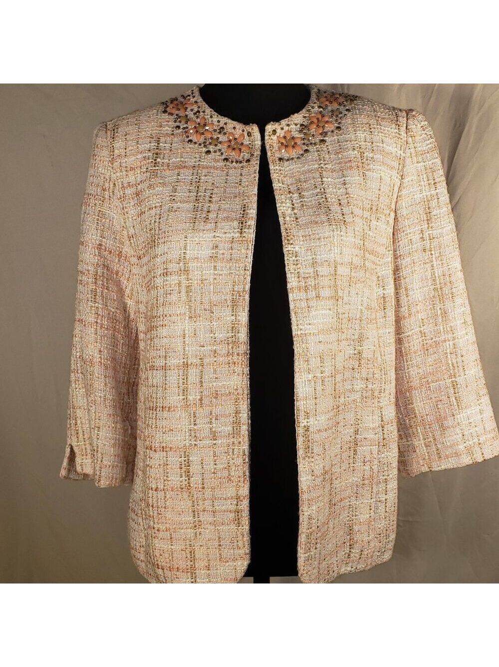 Alfred Dunner Petite Peach Embellished Collar Tweed Jacket - 6P